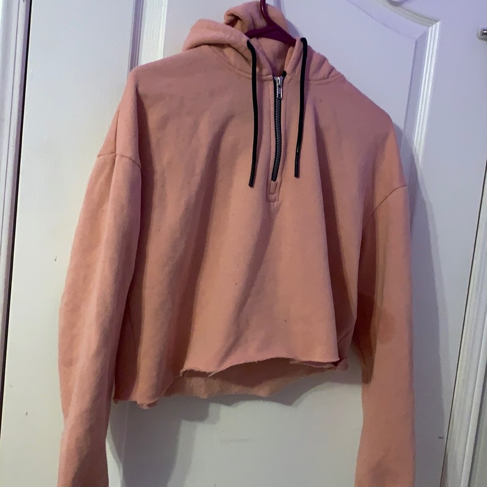 Crop top long sleeve zipper sweater with hoodie